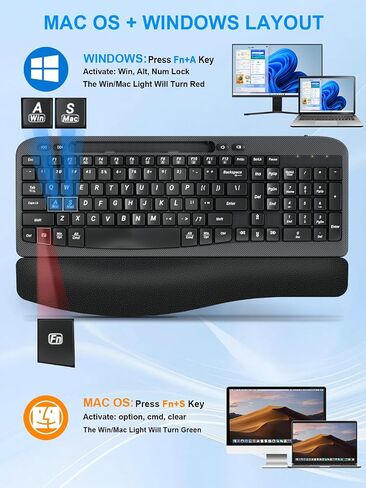 Wireless Keyboard and Mouse Combo, Wave Keys Computer Ergonomic Keyboard with Cushioned Plam Rest, Phone Holder, 2.4GHz Silent 6 Button Wireless Mouse Set for Laptop, PC, Windows, Mac (Black) in Saudi Arabia
