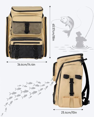 Vangue Fishing Backpack with Rod Holders Waterproof Rain Cover Large Tackle Box Store Fishing Accessories for Fishing Camping Hiking Gift for Men Father (beige) in Saudi Arabia