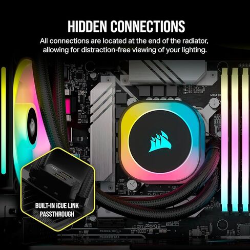 CORSAIR ICUE LINK H100I RGB CPU CPU مبرد - 240 مم AIO - معجبين QX120 RGB - FITS Intel® LGA 1700 ، AMD® AM5 - ICUE LINK SYSTEM HUB المضمّن - الأسود (متجدد) in Kuwait