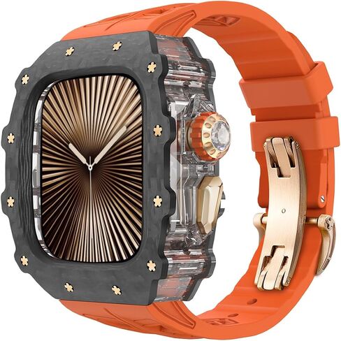 بالنسبة إلى Apple Watch 10 46 ملم ، فإن شريط المطاط الفلور الألياف الكربونية ، الفاخرة Iwatch S10 46mm ألياف الكربون للرجال ، استبدال Fluorine Rubber FKM STRAP WATCH 46 ملم غطاء واقي واقي in Kuwait