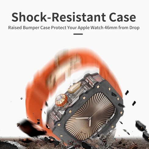 بالنسبة إلى Apple Watch 10 46 ملم ، فإن شريط المطاط الفلور الألياف الكربونية ، الفاخرة Iwatch S10 46mm ألياف الكربون للرجال ، استبدال Fluorine Rubber FKM STRAP WATCH 46 ملم غطاء واقي واقي in Kuwait