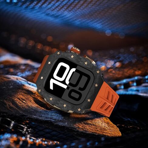 بالنسبة إلى Apple Watch 10 46 ملم ، فإن شريط المطاط الفلور الألياف الكربونية ، الفاخرة Iwatch S10 46mm ألياف الكربون للرجال ، استبدال Fluorine Rubber FKM STRAP WATCH 46 ملم غطاء واقي واقي in Kuwait