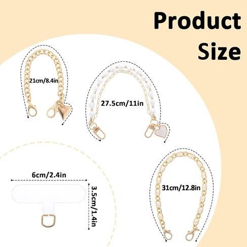 Lusofie 3 Pcs Phone Wrist Strap Pearl Beaded Phone Wrist Lanyard Gold Phone Charm Hook Heart Phone Charms Strap Clip and Go Phone Strap with 3 Pcs Clear Tether Tab in Saudi Arabia