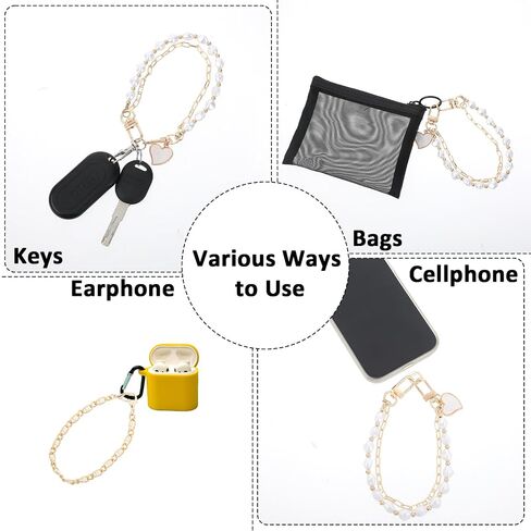 Lusofie 3 Pcs Phone Wrist Strap Pearl Beaded Phone Wrist Lanyard Gold Phone Charm Hook Heart Phone Charms Strap Clip and Go Phone Strap with 3 Pcs Clear Tether Tab in Saudi Arabia