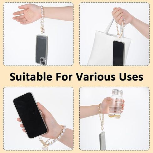 Lusofie 3 Pcs Phone Wrist Strap Pearl Beaded Phone Wrist Lanyard Gold Phone Charm Hook Heart Phone Charms Strap Clip and Go Phone Strap with 3 Pcs Clear Tether Tab in Saudi Arabia