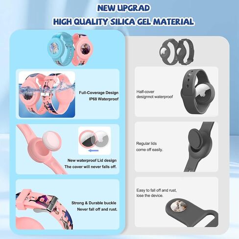 [2 أجهزة كمبيوتر] لأطفال سوار Airtag ، كرتون Kids Air Tag Tagband Horpband Air Sable Holder Conte Hidden Design Air Tag Exclues ، Soft Silicone Air Case for Kids (Pink+Blue) in Saudi Arabia