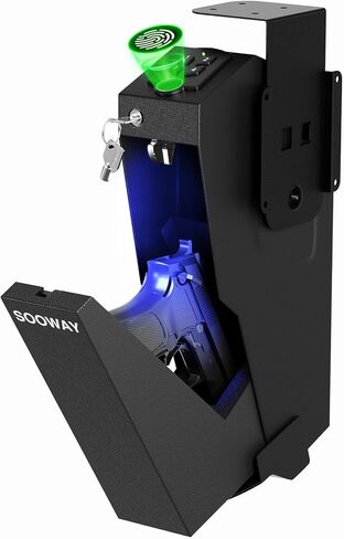 Biometric Pistol Safe Fingerprint Quick Access Gun Safe for Handgun, Drop Down Mounted with 3 Ways Unlock Gun Lock Box for Car, Nightstand, Desk, Wall, Dresser in Saudi Arabia