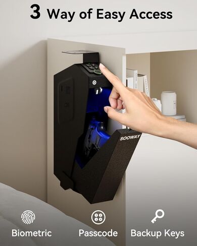 Biometric Pistol Safe Fingerprint Quick Access Gun Safe for Handgun, Drop Down Mounted with 3 Ways Unlock Gun Lock Box for Car, Nightstand, Desk, Wall, Dresser in Saudi Arabia