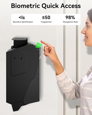 Biometric Pistol Safe Fingerprint Quick Access Gun Safe for Handgun, Drop Down Mounted with 3 Ways Unlock Gun Lock Box for Car, Nightstand, Desk, Wall, Dresser in Saudi Arabia