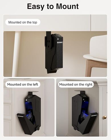 Biometric Pistol Safe Fingerprint Quick Access Gun Safe for Handgun, Drop Down Mounted with 3 Ways Unlock Gun Lock Box for Car, Nightstand, Desk, Wall, Dresser in Saudi Arabia