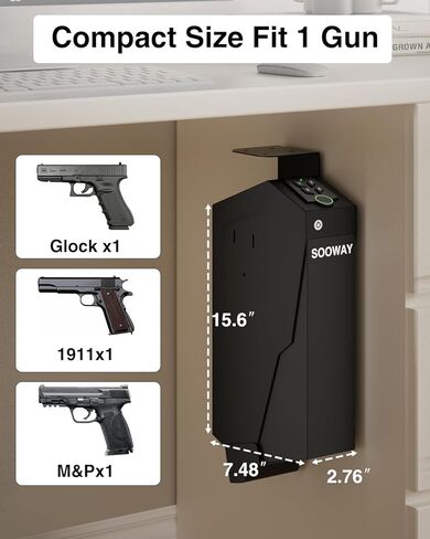 Biometric Pistol Safe Fingerprint Quick Access Gun Safe for Handgun, Drop Down Mounted with 3 Ways Unlock Gun Lock Box for Car, Nightstand, Desk, Wall, Dresser in Saudi Arabia