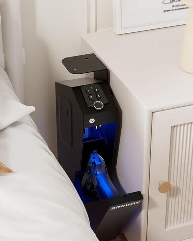 Biometric Pistol Safe Fingerprint Quick Access Gun Safe for Handgun, Drop Down Mounted with 3 Ways Unlock Gun Lock Box for Car, Nightstand, Desk, Wall, Dresser in Saudi Arabia