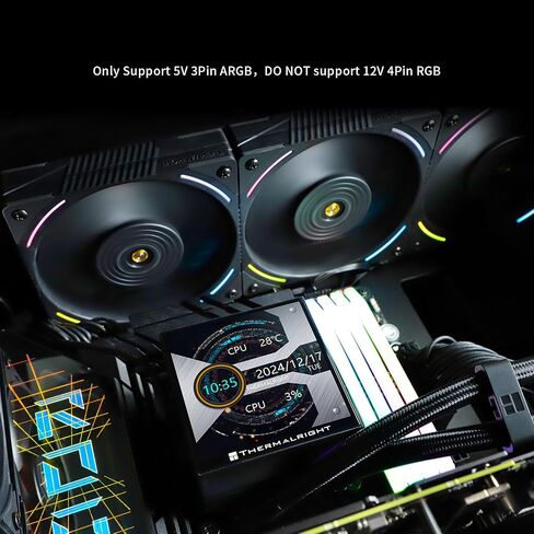 Thermalright Hyper Vision 360 ARGB Black AIO CPU Liquid Cooler,IPS LCD Screen with 480x480 Resolution,for AM5/Intel LGA1851/1700,3.95in Magnet-Absorbent LCD Screen for Images,Black CPU Water Cooling in Saudi Arabia
