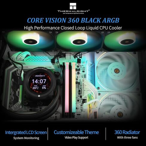 Thermalright Core Vision 360 Black ARGB-360MM AIO CPU COWERER ، شاشة IPS LCD بدقة 480 * 480 ، لشاشة AM4/AM5/Intel LGA1700/1851 ، ‘2.1 بوصة. in Saudi Arabia