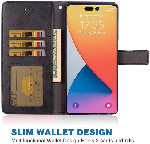 Asuwish Compatible with iPhone 14 Plus 6.7 inch Wallet Case Leather Wrist Strap Lanyard Flip Cover Card Holder Cell Phone Cases for i-Phone 14+ iPhone14Plus 5G i i14 + iPhone14 14Plus Women Men Black in Saudi Arabia