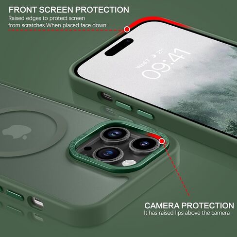 Bentoben Magnetic for iPhone 14 Pro Case [متوافق مع Magsafe] شفاف Matte 14 Pro Phone Case Slim Shockproof Women Men Girls Boys Cover Cover for iPhone14 Pro 6.1 "، Forest Green in Kuwait