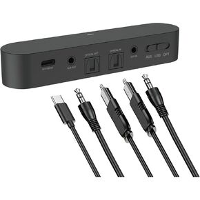 eppfun Le Audio Aptx Lossless Bluetooth 5.4 Transmitter for TV/PS5, 96K/24bit Wireless Adapter with Optical/3.5mm AUX/USB Inputs,Encrypted Auracast LC3 Audio Radio for Church/Home/School/Company