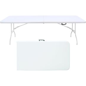 4FT Folding Table with Carry Handle, Portable Fold-in-Half Plastic Table, Rectangle Foldable for Indoor/Outdoor Pink