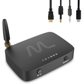 TV hearMore Bluetooth Auracast Audio Transmitter for TV/PC to Unlimited Audio Receivers, Optical/AUX/MIC/HDMI Connections, Low Latency Adapter, Support Android/iOS/Windows/MAC/Linux