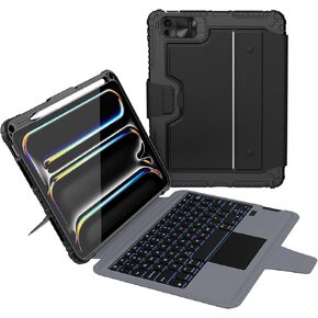 Nillkin iPad Pro 11 inch (M4, 2024) Case with Detachable Keyboard, Magic Trackpad, 7 Colors Backlit, Portrait/Landscape Modes, Rugged Keyboard Case with Camera Cover for iPad Pro 11" 5th Gen, Black