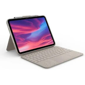 Logitech - Combo Touch Keyboard and Trackpad Case for Apple iPad - (10th Gen) with Detachable Backlit Keyboard - Sand (Renewed)