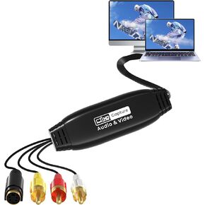 VHS to Digital Converter,Male RCA to USB Audio Video Converter,USB 2.0 Video Capture Card Convert VHS to Digital from VHS VCR Mini DV Hi8 DVD for MAC/PC