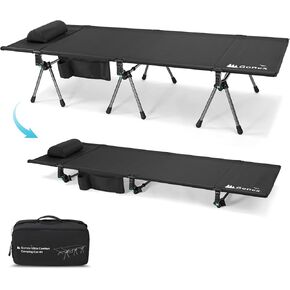 Gonex Camping Cot, Portable Ultralight Folding Camping Cot Supports 350lbs 74.8"x27.5"x15.7"/5.9" Height Adjustable with Cot Leg Extenders, Cot for Camping, Travel,Beach, Home (Black,1PCS)