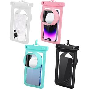 4 Pack Double Space Waterproof Phone Pouch Floating Waterproof Phone Holder Case with Adjustable Lanyard Underwater Dry Bag for Travel Vacation Beach Pool Swimming