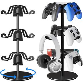 Aluminum Alloy Controller Holder 3 360 Degree Rotation Tier,Headphone Stand - Gaming Controller Stand for Xbox PS5 PS4 Switch,Gaming Controller Headset Holder for Gaming Accessories