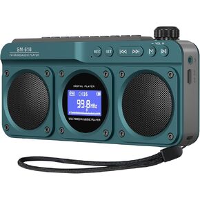 Small Digital FM Radio Bluetooth Speaker, Handheld Rechargeable Radio Wireless Speaker, LCD Display, Double Speakers, Headphone Jack, Support USB/Micro SD Card MP3 Play for Home Outdoor