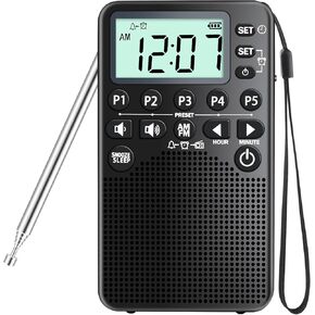 AM FM Radio Portable, Easy to Use AM FM Pocket Radio with LCD Screen, Loud Speaker, Excellent Reception, Preset, Sleep Timer, Alarm Clock, Snooze, Battery Operated, Thoughtful Gift