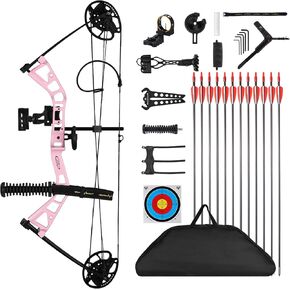 Junior Compounnd Bow Set for Youth & Kids,Beginners and Women Bow Draw Length 16"-28",Draw Weight 10-40Lbs,290fps，Adjustable