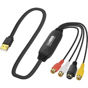 XMSJSIY USB 2.0 Audio Video Capture Card S Video RCA to USB Digital Grabber Recorder CVBS VHS VCR to Digital Converter for DVD Player,Laptop,PC,Tape Recording -1.2M/3.9FT (S-Video+3 RCA Male to USB)