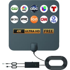 TV Antenna Indoor - Digital TV Antenna 250+ Miles Long Range - with Signal Amplifier Support 4K 1080p Freeview HDTV Black