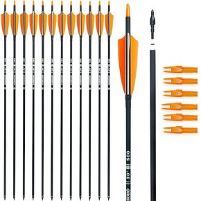 30" Carbon Arrows Archery Target Practice Hunting Arrows with 4" Turkey Feather fletched Spine 500 Arrow for Traditional Bow Recurve Bow & Longbow (Pack of 12)