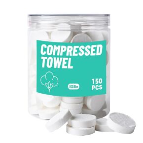 Compressed Towels, Camping Towels, Magic Cotton Wipes, Disposable Facial Towels, High-Capacity Travel/Camping/Hiking Towels, 150Pcs/9X9" (white pearl pattern)