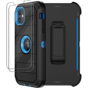 for iPhone 12 Case, iPhone 12 Pro Case with Belt Clip Holster, 2X Screen Protector, Heavy Duty Military Grade Full Body Shockproof Rugged Protective Cover for iPhone 12/12 Pro (Black Blue)