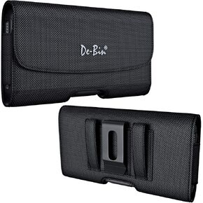DeBin Holster for iPhone 16 Plus 16 Pro Max 15 Plus Promax 14 Plus 13pro Max 12 Max 11 Xs Max 8 Plus 7 Plus, Nylon Cell Phone Belt Holder Clip Case Carrying Pouch (Fits Phone with Protective Case)