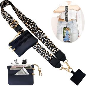 Ysnzaq Phone Strap for All Phone Models, With Zippered Pouch and Lanyard Patch, Crossbody for Samsung Galaxy S25 /Galaxy S24, Leopard Pattern