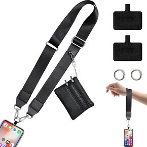 Clip and Go for Phone with Wallet Crossbody Lanyard, Adjustable Phone Strap with Zippered Pouch Removable Wristlet