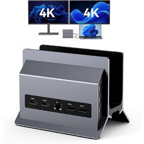 TobenONE Laptop Docking Station Dual Monitor 4K@60Hz with 2 HDMI Ports, 100W Power Supply, Dual HDMI USB C Docking Station Stand for Windows, ChromeOS, 6 USB, Ethernet