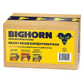 BIGHORN Mountain Food - Beast Mode Expedition Pack - contains 6 pouches | 12 servings | 218g Protein | 4,380 Calories – premium freeze dried meals for backpacking food - includes two each of: 2 x The Best Butter Chicken & Rice | 2 x Rich & Creamy Pasta Ca