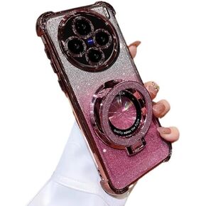 for OnePlus 13 Case Magnetic Ring Stand Compatible for Magsafe,OnePlus 13 Phone Case Bling Glitter Layer Clear Soft TPU Bumper Girly Cover for OnePlus 13 for Women Pink