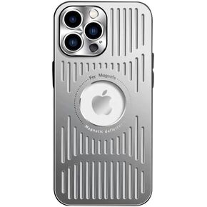 Designed for iPhone Case,[Military Drop & Camera Lens Protection] Aluminum Alloy Heat Dissipation Logo View Shockproof (Silver,iPhone 15 Pro)