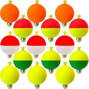 15 PCS Fishing Floats EVA Foam Snap Weighted Floats Bobbers Snap-On Peg Floats Oval and Round Fishing Bobbers for Trout Crappie