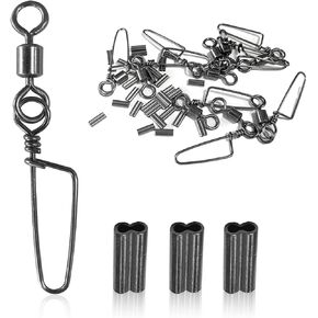 BRBASAP 30Pcs Decoy Crimps and 10Pcs Snap Swivels Set Heavy Duty Clips for Decoys Line Cord Rigging Fishing Swivels Trap Accessories for Spreader Rigs(Black)