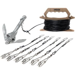Higdon Outdoors Battleship Jerk Rig | اتصال سريع شرك مقاطع | حقيبة حمل مريحة | مرساة العنب | 125 '(6pk)