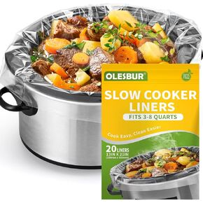 Slow Cooker Liners, 13"x21", 20 Count, Fits 3-8 Quarts, Disposable Pot Liners Compatible with Crockpot, Oval Large Size, BPA-Free Cooking Bags, Kitchen Accessories, Cook with Ease