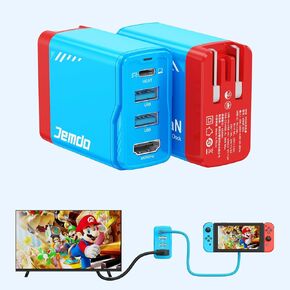 Docking Station for Switch/OLED, Portable Charger Dock with HDMI 4K@60Hz, 36W Switch TV Dock Adapter, USB-C PD Fast Charging, Compact Base for Steam Deck, iPad, Laptop,Red and Blue