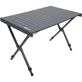 PORTAL Folding Outdoor Camping Table with Adjustable Height, Aluminum Roll-Up Top and Carry Bag, Big Large Portable Tables for Picnic, BBQ and Tailgating, Silver